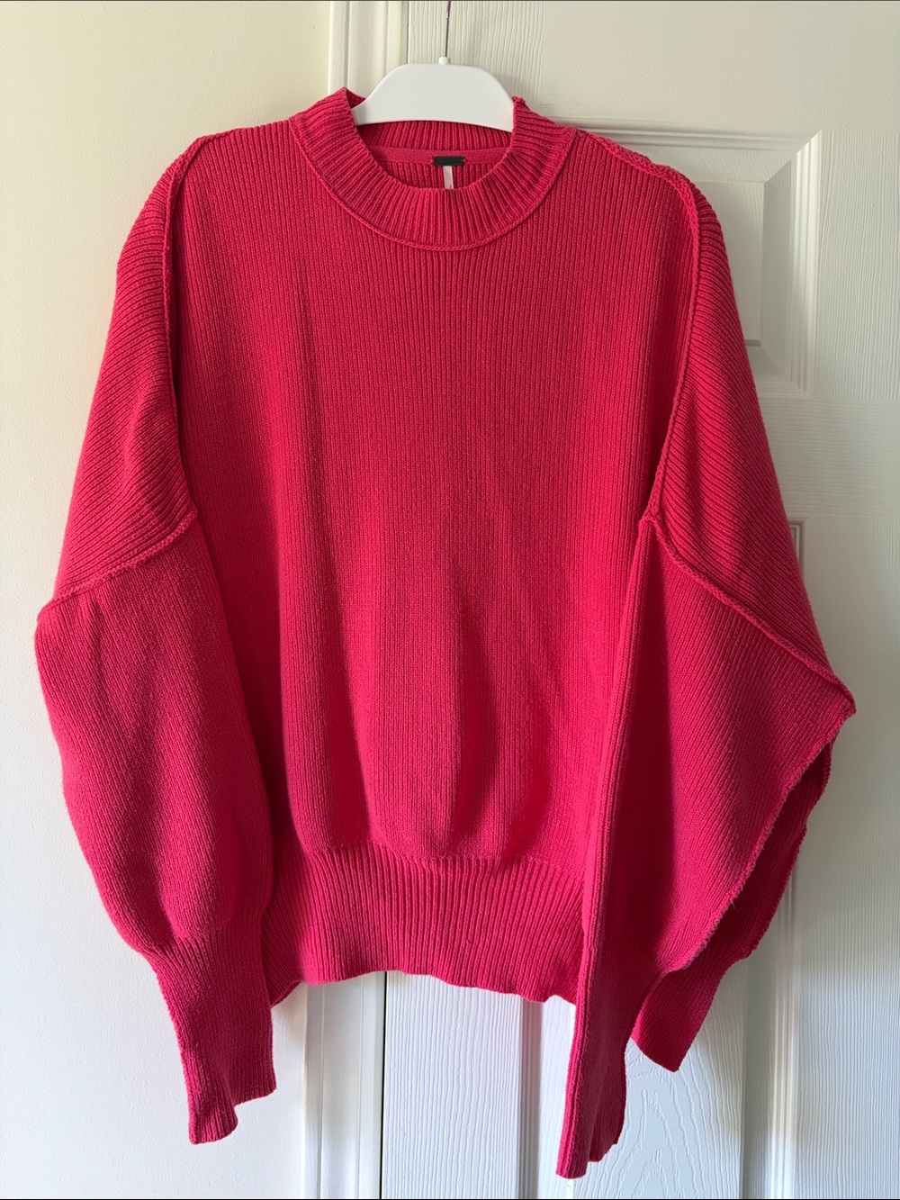 Free People Oversized Crewneck Sweater in Hot Pink